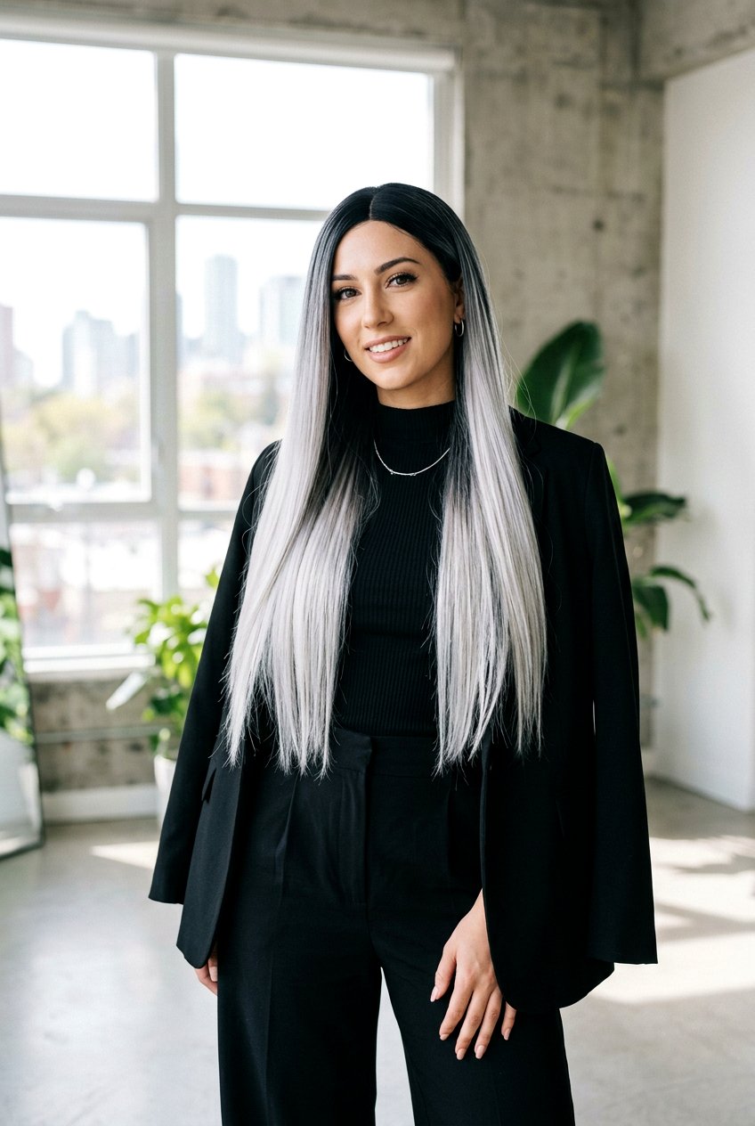 Silver and Black Ombre Hair - 20 silver highlights on dark hair - 20 silver highlights on dark hair