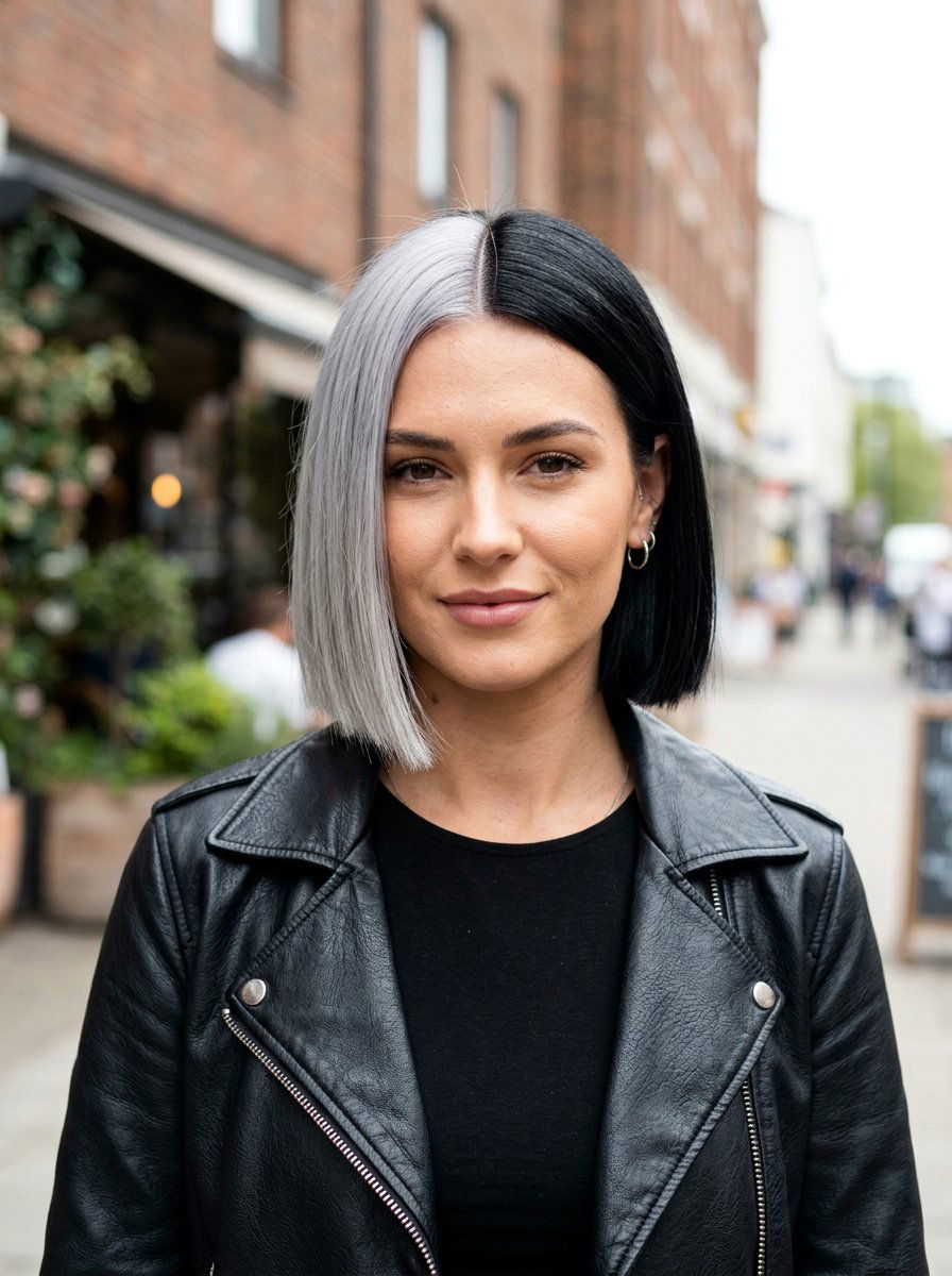 Silver and Black Split Dye Bob Haircut - 20 silver and black split dye hair - 20 silver and black split dye hair