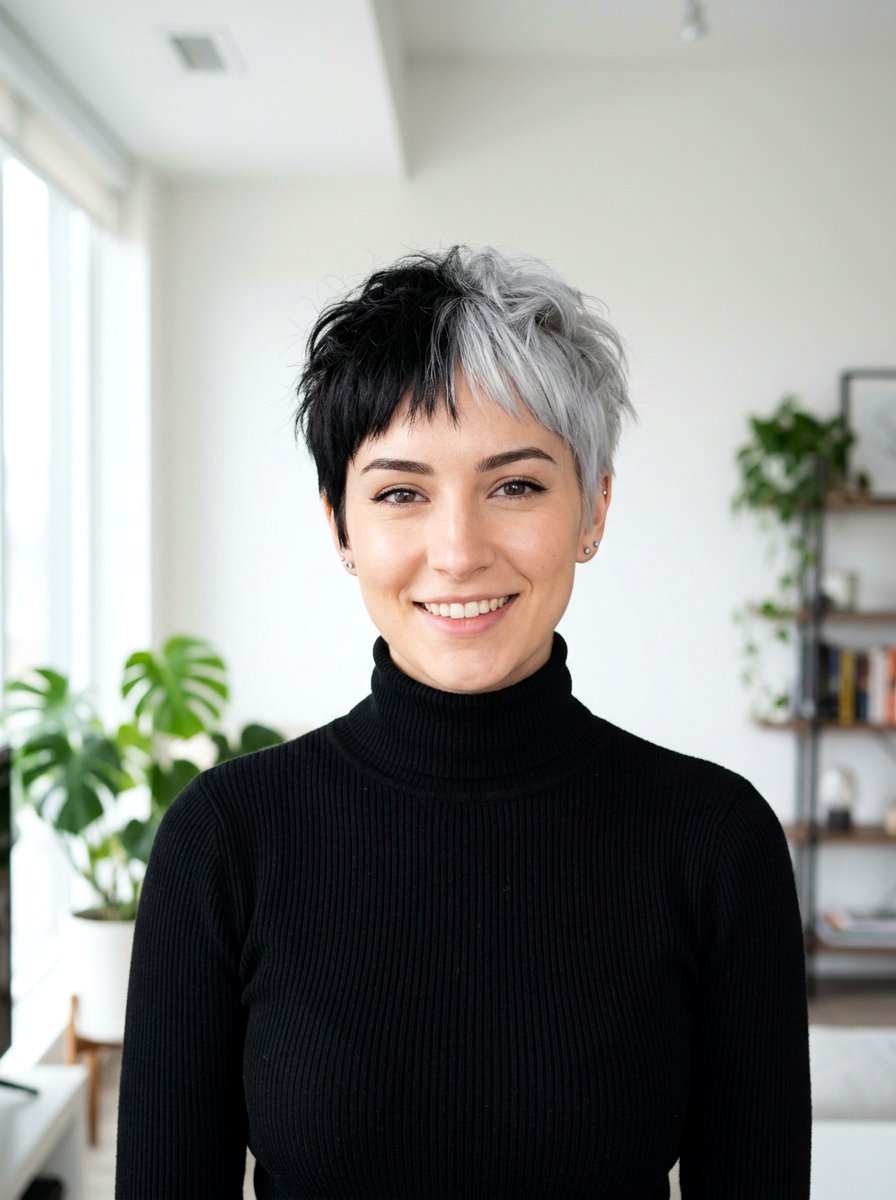 Silver and Black Split Dye Pixie Cut - 20 silver and black split dye hair - 20 silver and black split dye hair