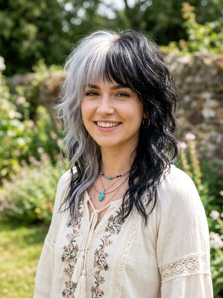 Silver and Black Split Dye Shag Haircut - 20 silver and black split dye hair - 20 silver and black split dye hair