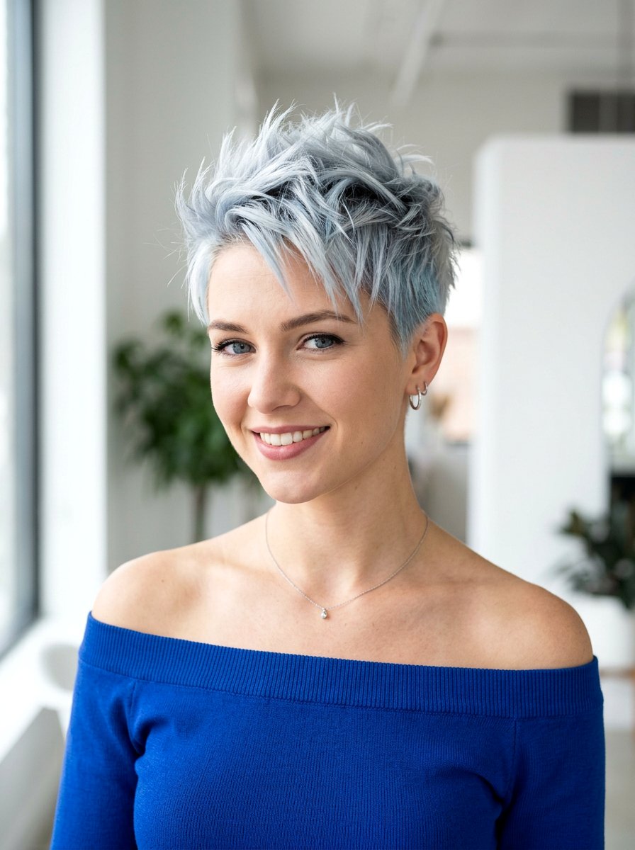 Silver and Blue Pixie Cut - 20 silver pixie hair color ideas - 20 silver pixie hair color ideas