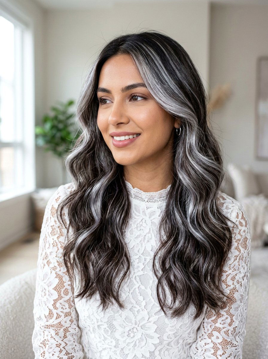 20 Gorgeous Silver Blending Highlights for Dark Hair Looks