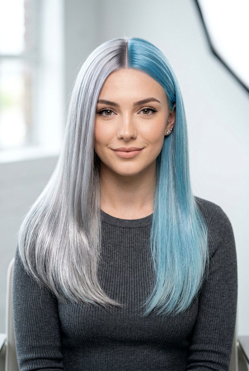 Silver and blue split dye - 20 split dye hair color - 20 split dye hair color