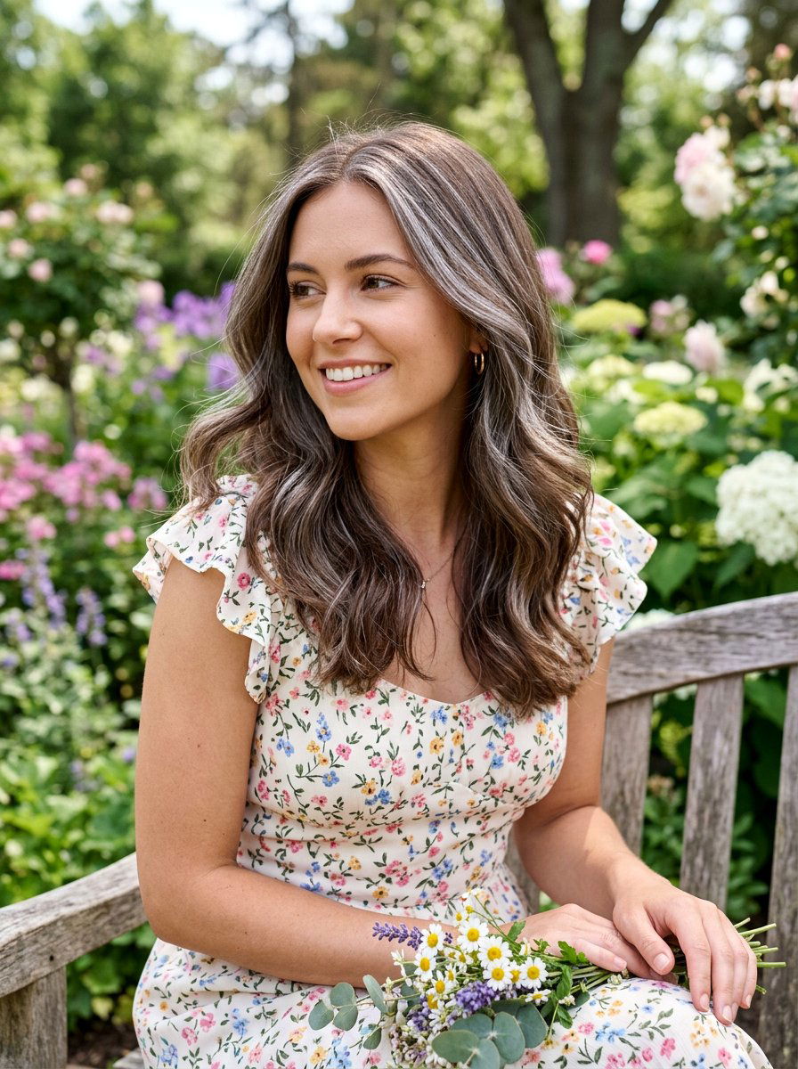 Silver babylights brunette hair - 20 silver streaks on brunette hair - 20 silver streaks on brunette hair