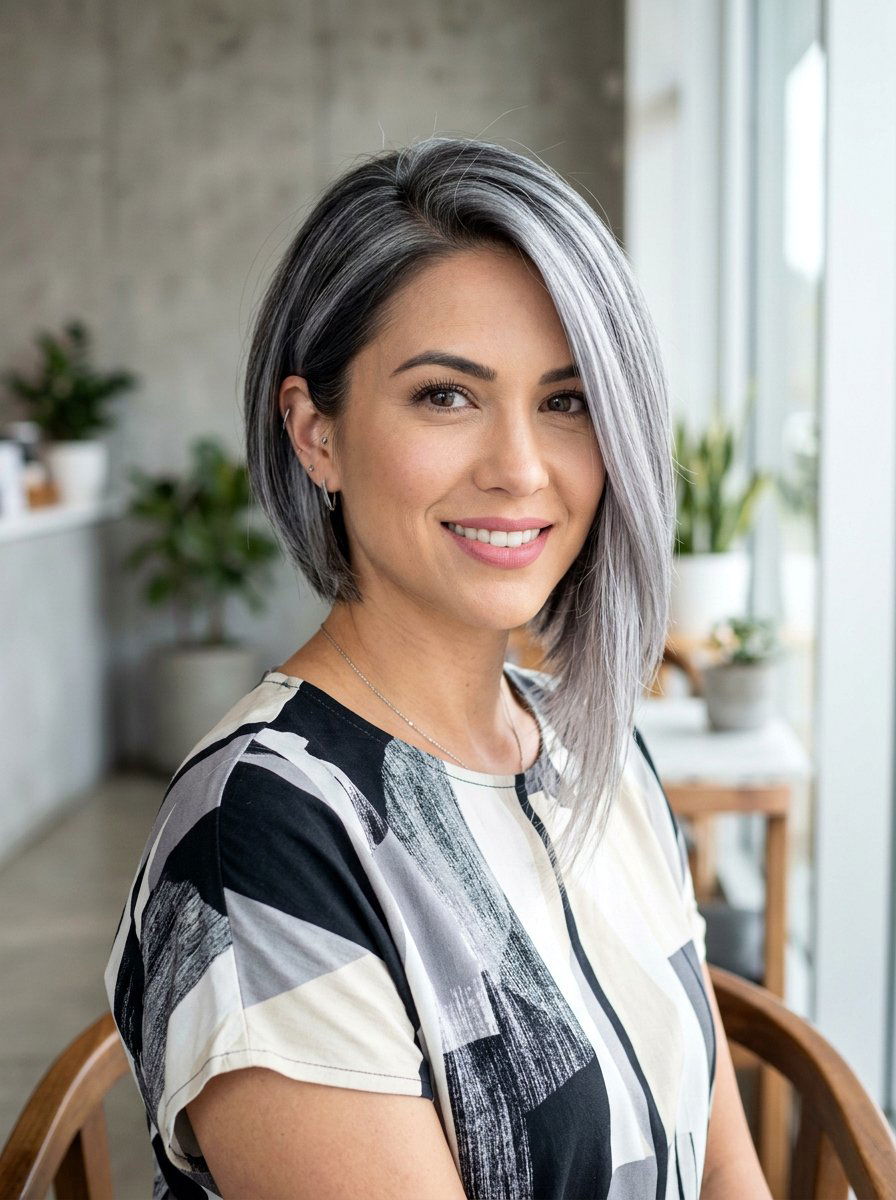 Silver balayage asymmetrical bob - 20 silver balayage bob haircut - 20 silver balayage bob haircut