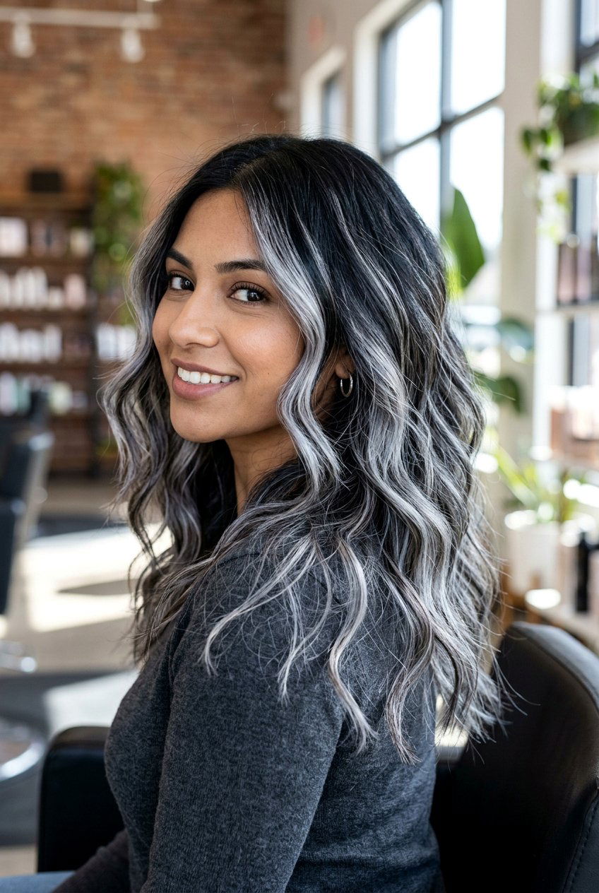 Silver balayage black hair - 20 balayage for black hair - 20 balayage for black hair