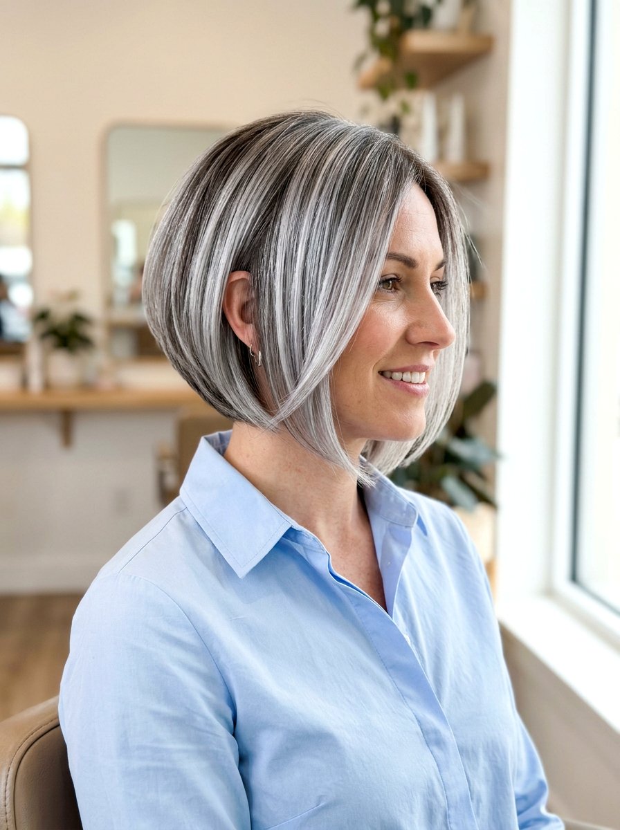 Silver balayage graduated bob - 20 silver balayage bob haircut - 20 silver balayage bob haircut
