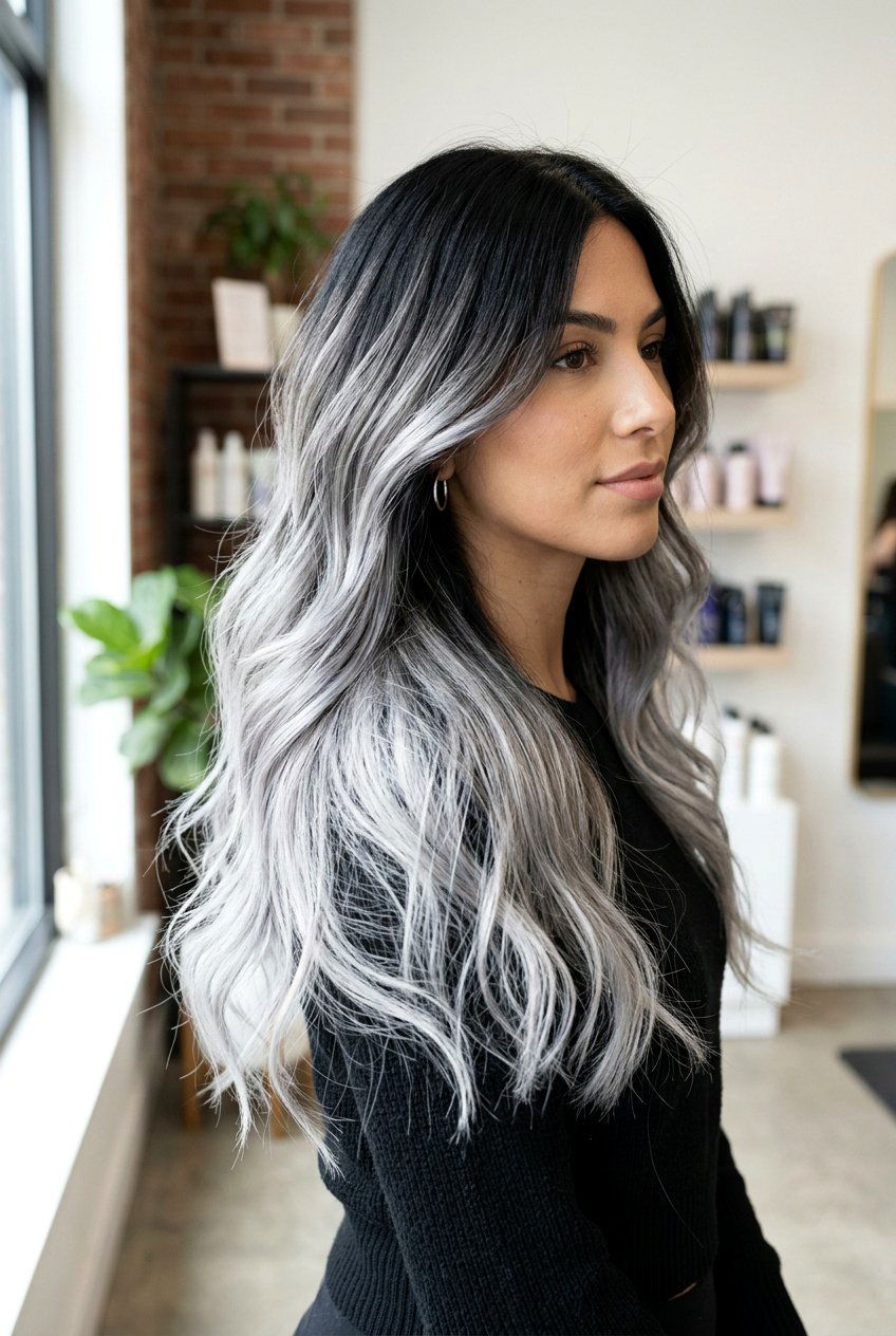 Silver balayage on black hair - 20 high contrast balayage hair - 20 high contrast balayage hair