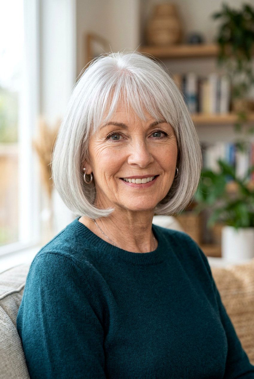 Silver bob with bangs - 20 gray hairstyles for older women - 20 gray hairstyles for older women