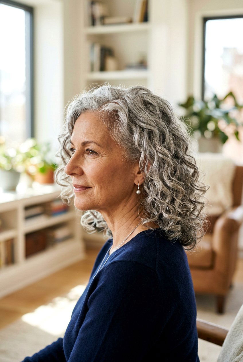 Silver curly lob - 20 curly hairstyles for older women - 20 curly hairstyles for older women