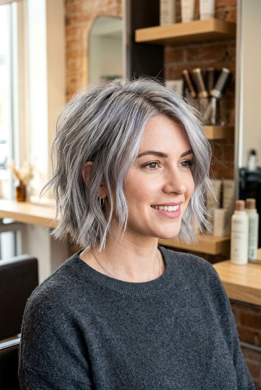 Silver grey choppy bob - 20 hair color ideas for short hair - 20 hair color ideas for short hair