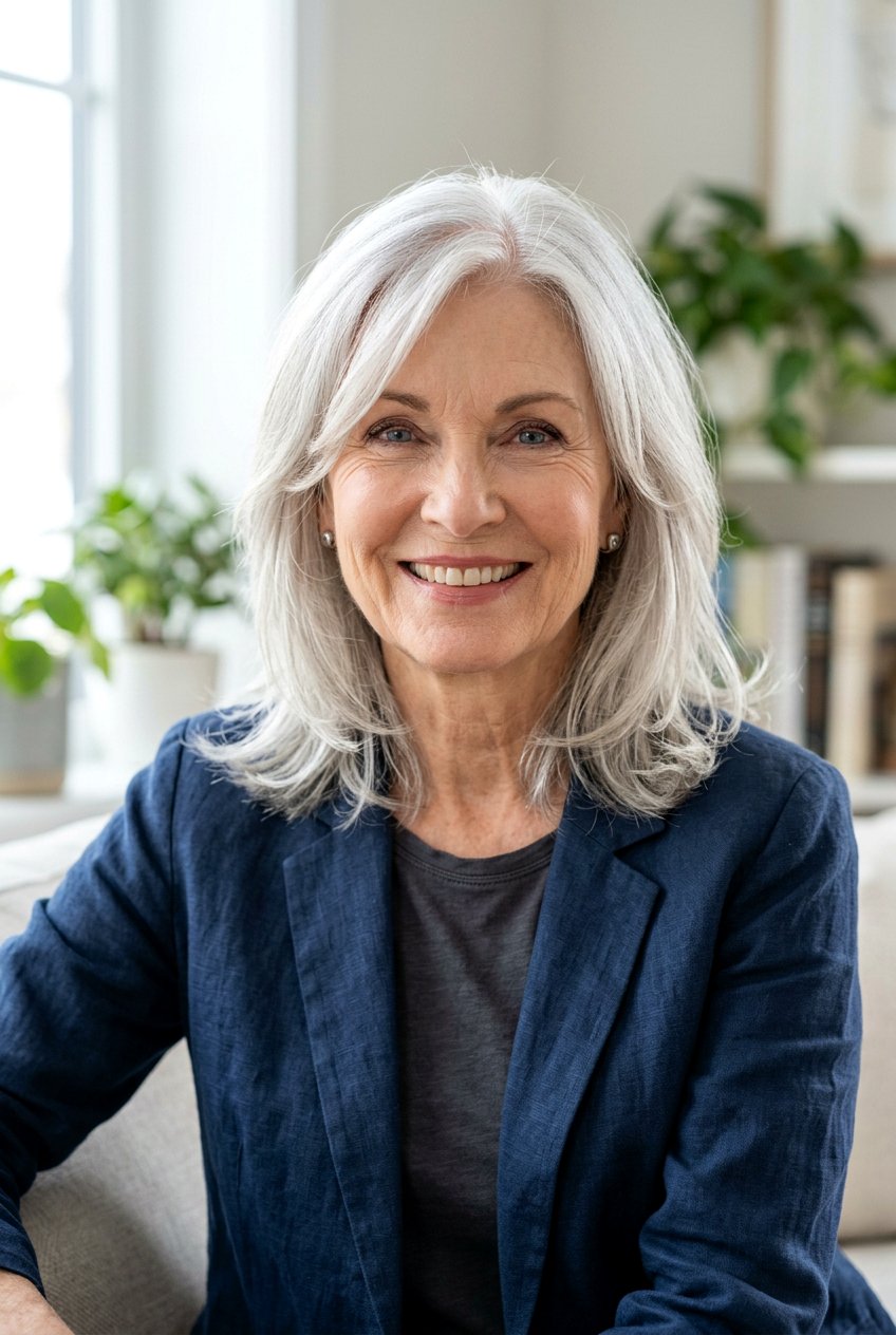 Silver hair with face framing layers - 20 gray hairstyles for older women - 20 gray hairstyles for older women