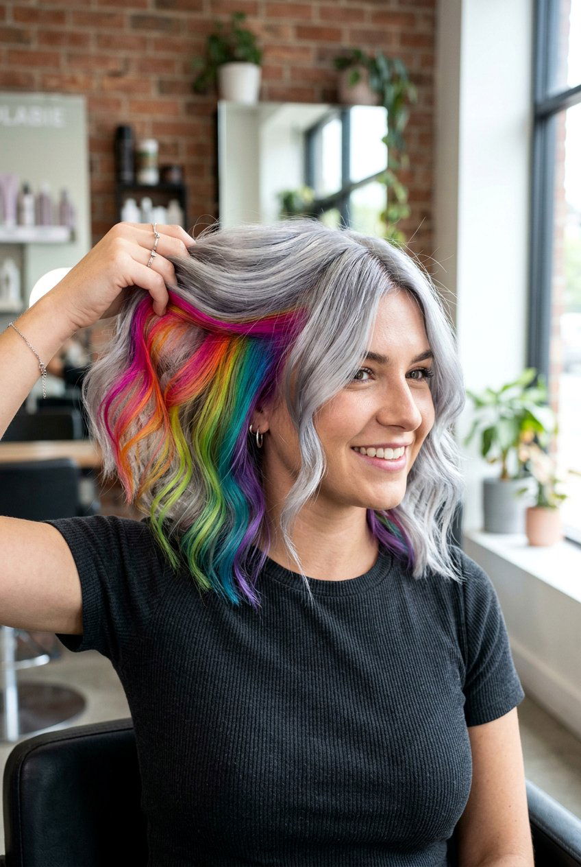 Silver hair with hidden rainbow - 20 hidden rainbow hair - 20 hidden rainbow hair
