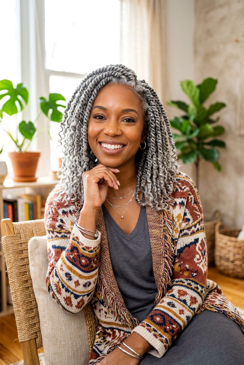 Silver kinky twists - 20 gray natural hairstyles for black women - 20 gray natural hairstyles for black women