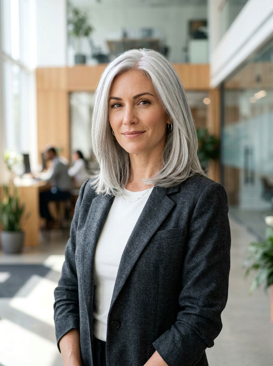 Silver layered lob - 20 shoulder length gray layered haircut - 20 shoulder length gray layered haircut