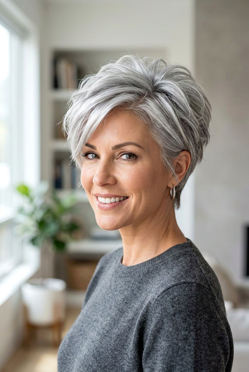 Silver layered pixie - 20 gray pixie haircut - 20 gray pixie haircut