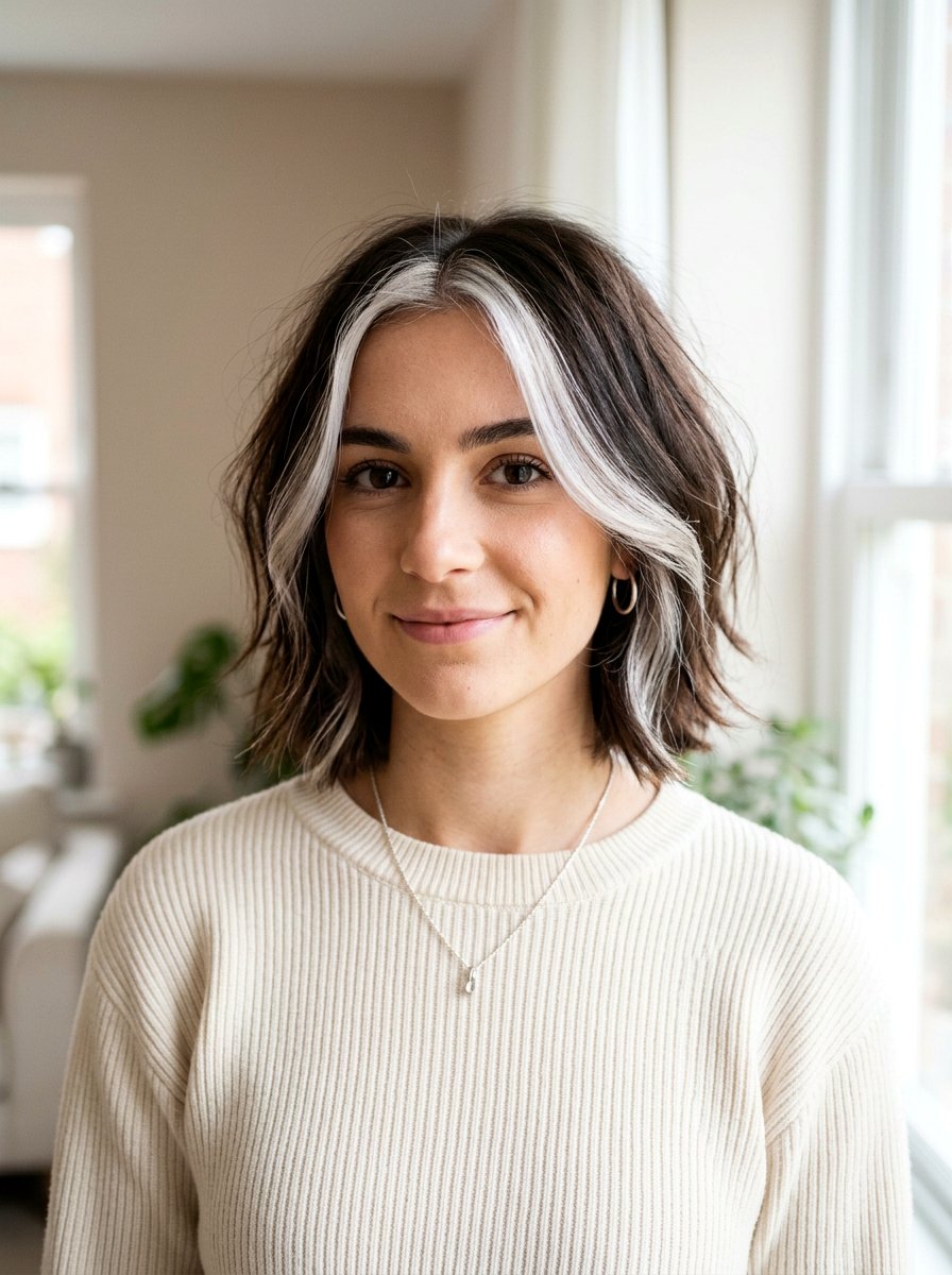 Silver money piece brunette hair - 20 silver streaks on brunette hair - 20 silver streaks on brunette hair