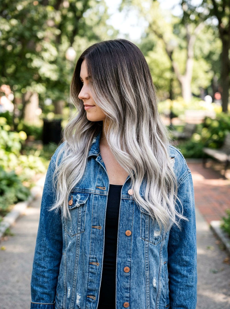 Silver ombre brunette hair - 20 silver streaks on brunette hair - 20 silver streaks on brunette hair