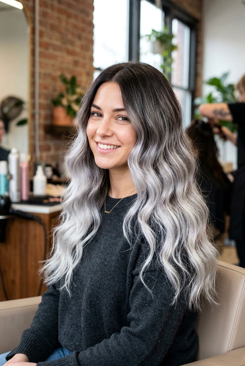 Silver ombre for brunettes - 20 salt and pepper hair color ideas - 20 salt and pepper hair color ideas