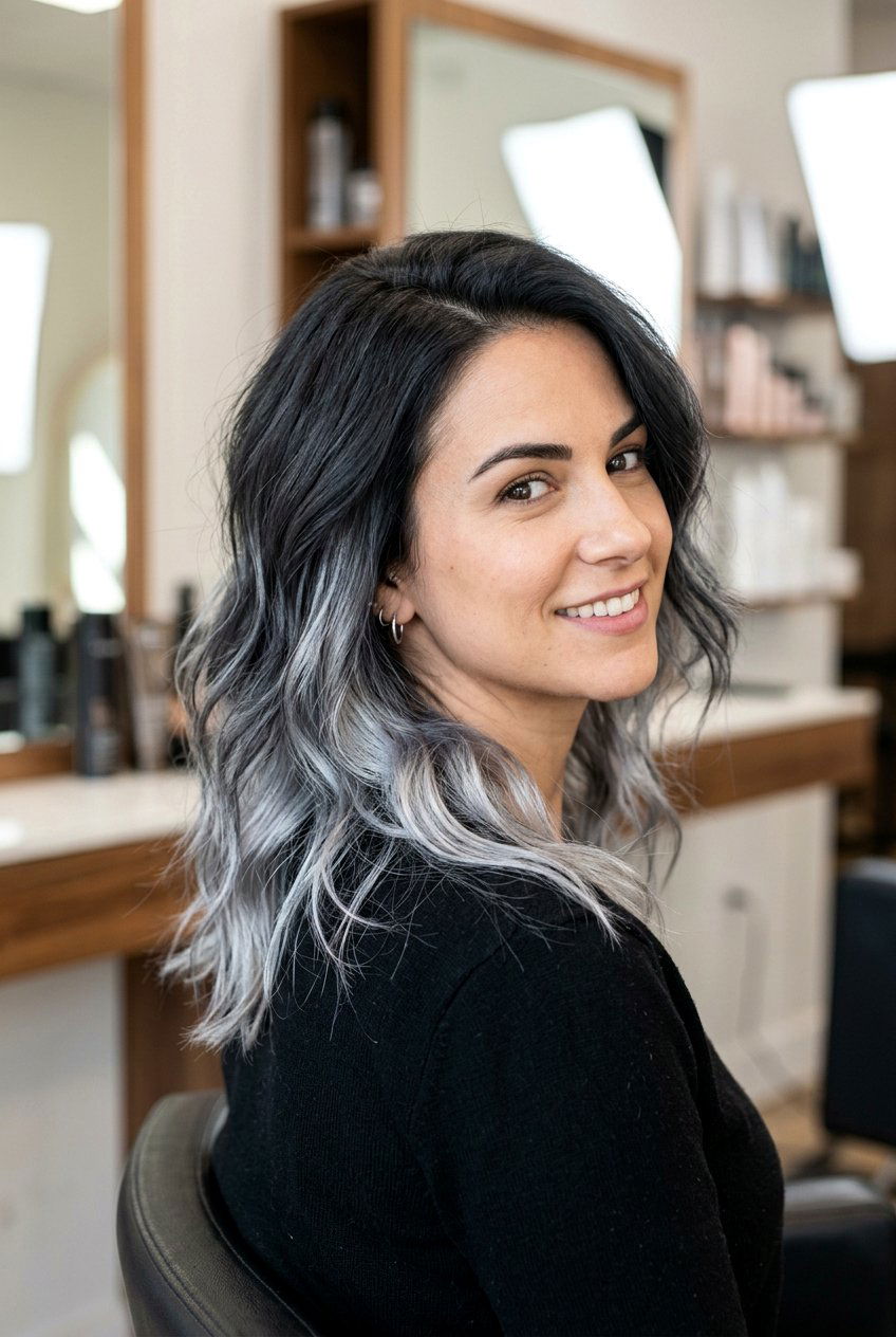 Silver peekaboo on dark hair - 20 peekaboo hair color - 20 peekaboo hair color