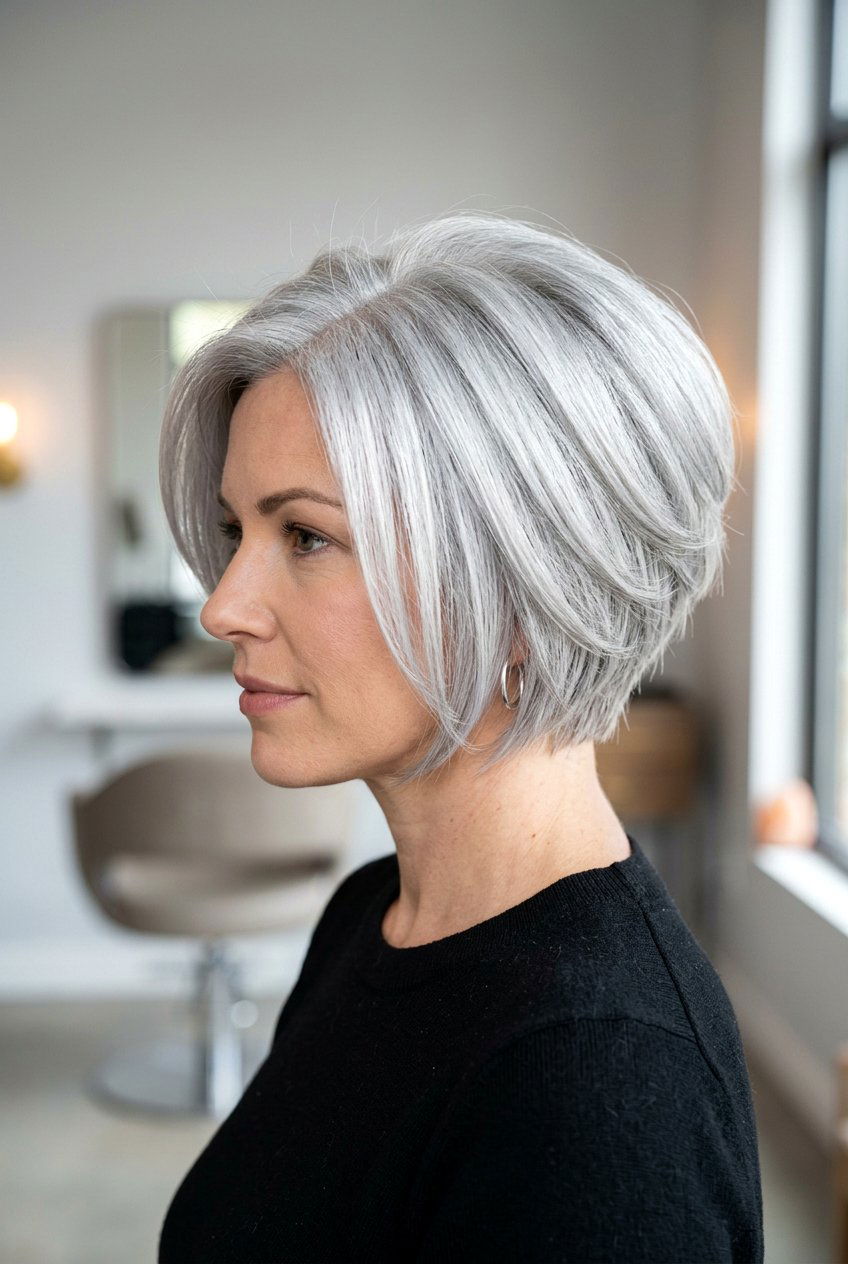 Silver stacked bob - 20 stacked bob haircut - 20 stacked bob haircut