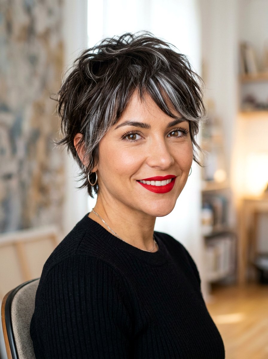 Silver streaks short brunette hair - 20 silver streaks on brunette hair - 20 silver streaks on brunette hair