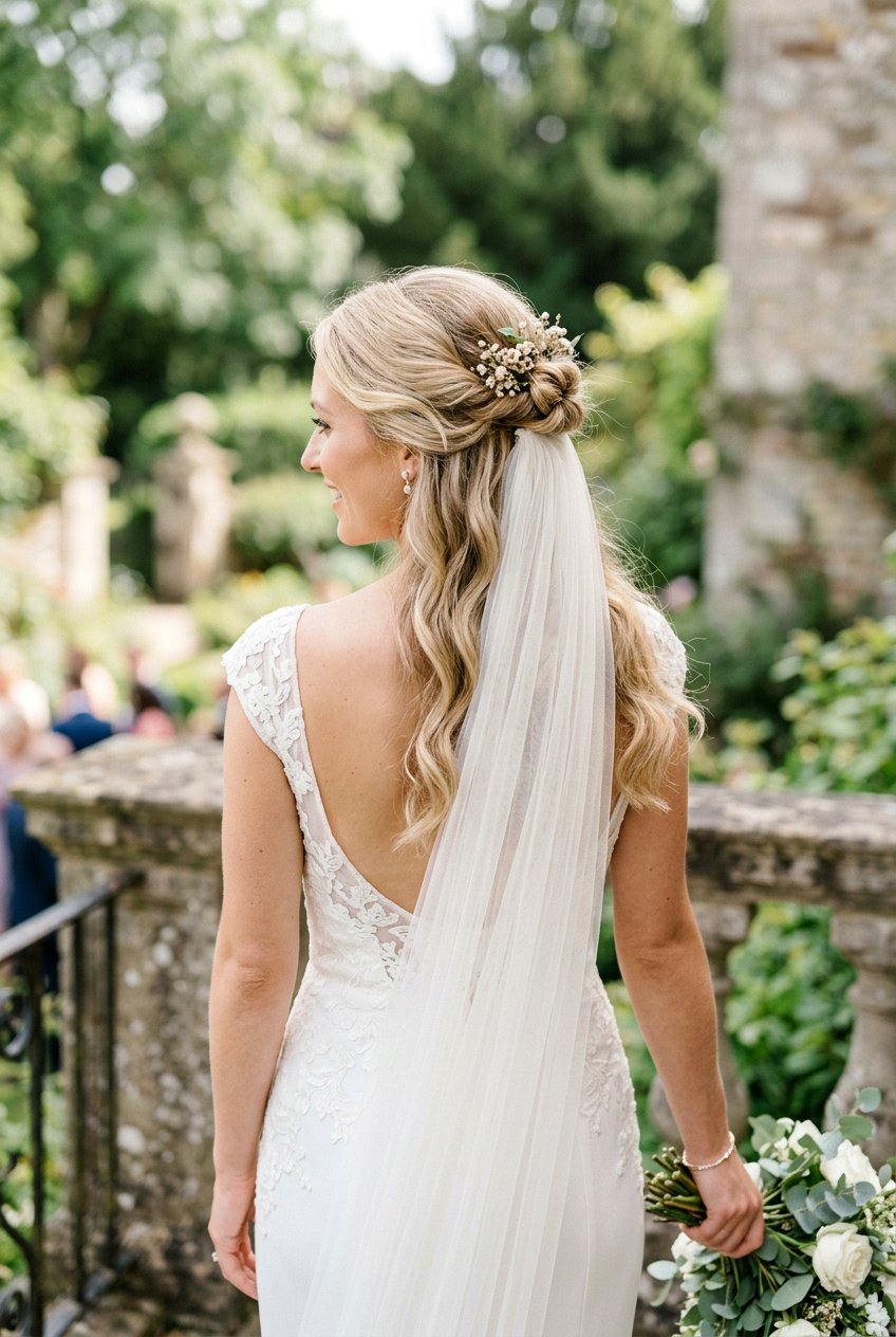 Simple Boho Half Up For Veil - 20 bohemian wedding hairstyles - 20 bohemian wedding hairstyles