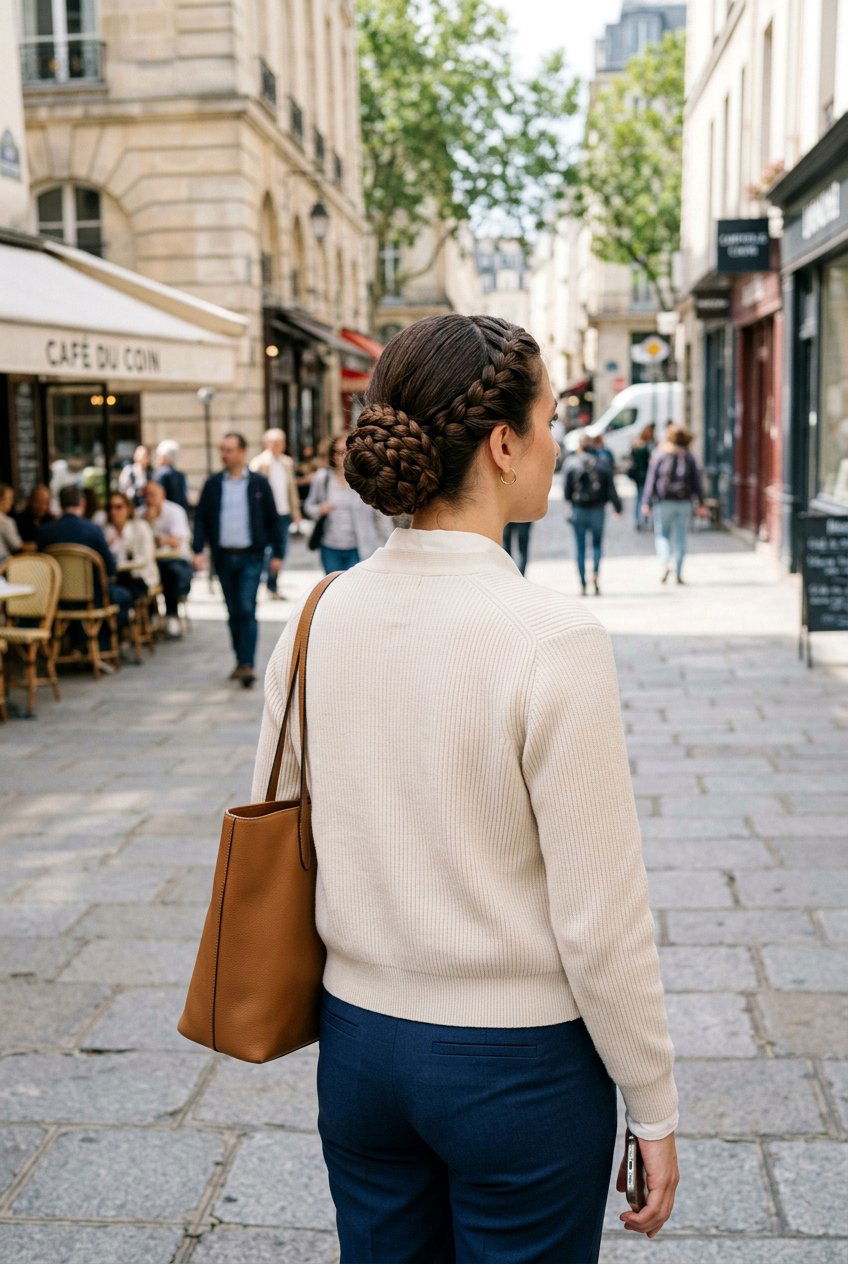 Simple Braided Bun For City Walks - 20 travel friendly hairstyles - 20 travel friendly hairstyles