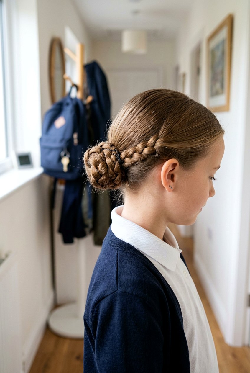 Simple Braided Bun For School Days - 20 simple school braid for girls - 20 simple school braid for girls