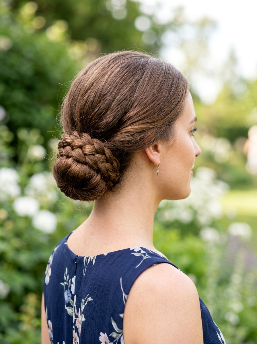 Simple Braided Low Bun For Wedding - 20 simple wedding guest bun for medium hair - 20 simple wedding guest bun for medium hair