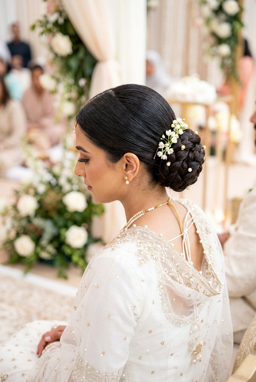 Simple Braided Low Bun Nikah Hairstyle - 20 simple nikah hairstyles - 20 simple nikah hairstyles
