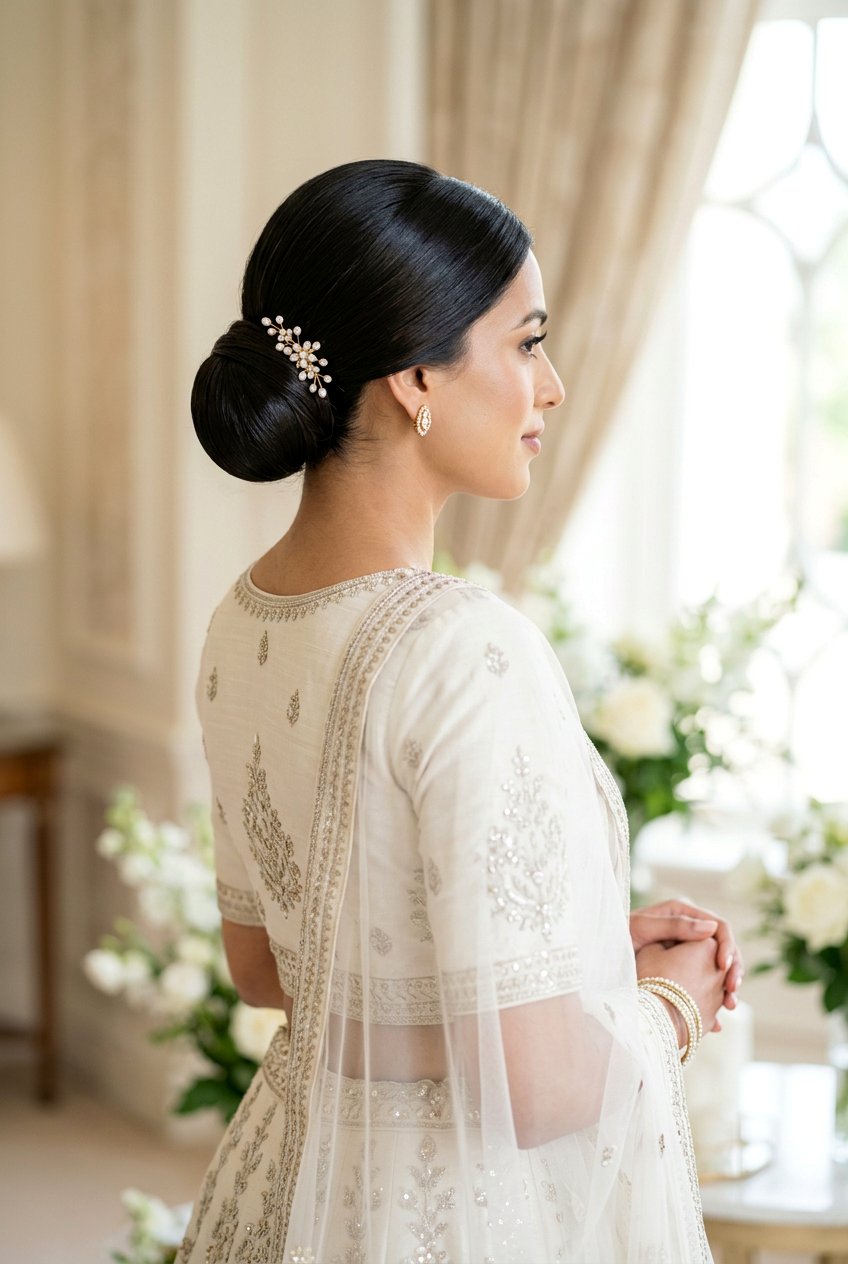 Simple Bridal Bun For Minimal Look - 20 desi bridal bun hairstyle - 20 desi bridal bun hairstyle
