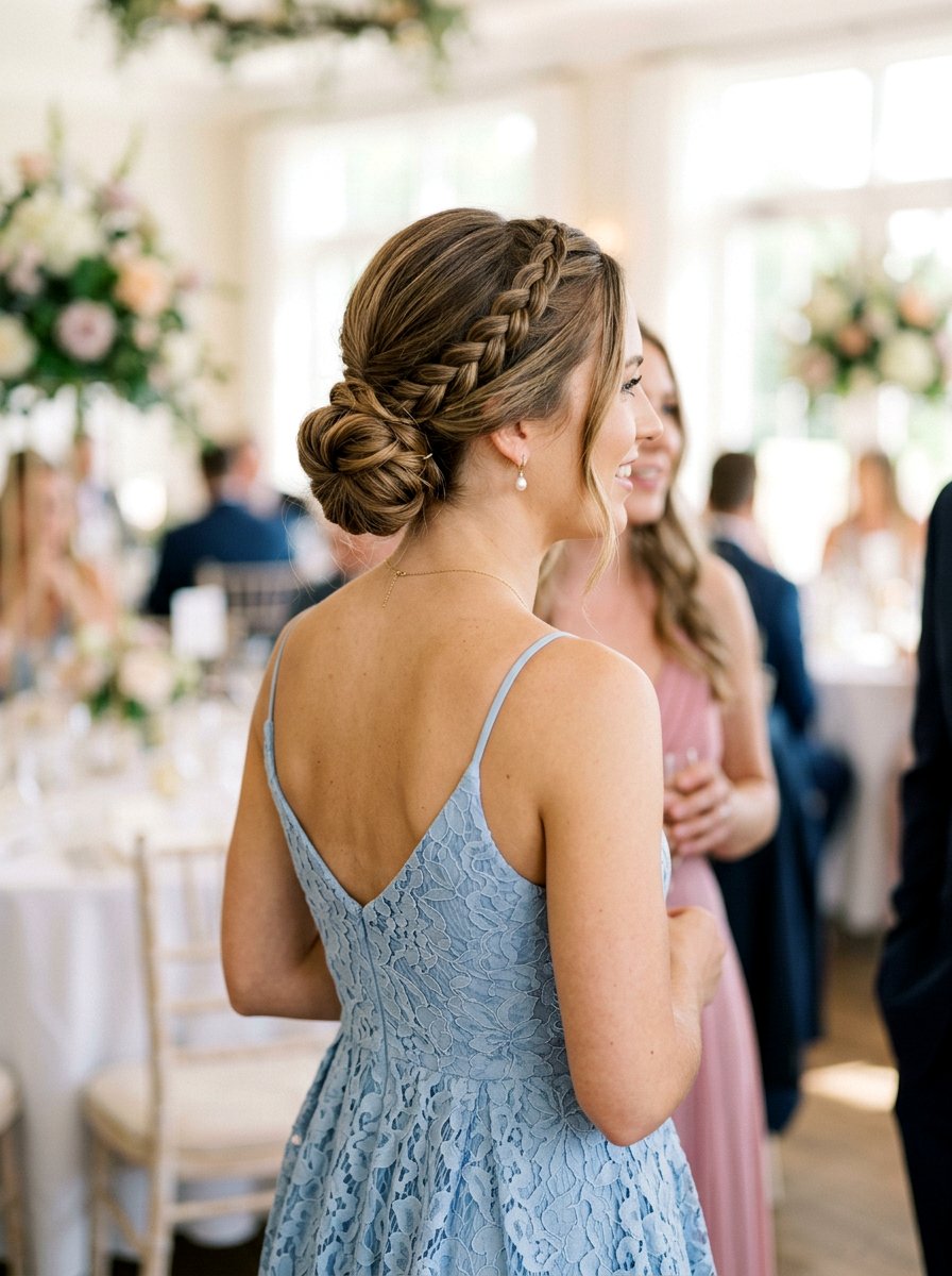 Simple Bun With Center Braid For Wedding Guest - 20 simple wedding guest bun for medium hair - 20 simple wedding guest bun for medium hair