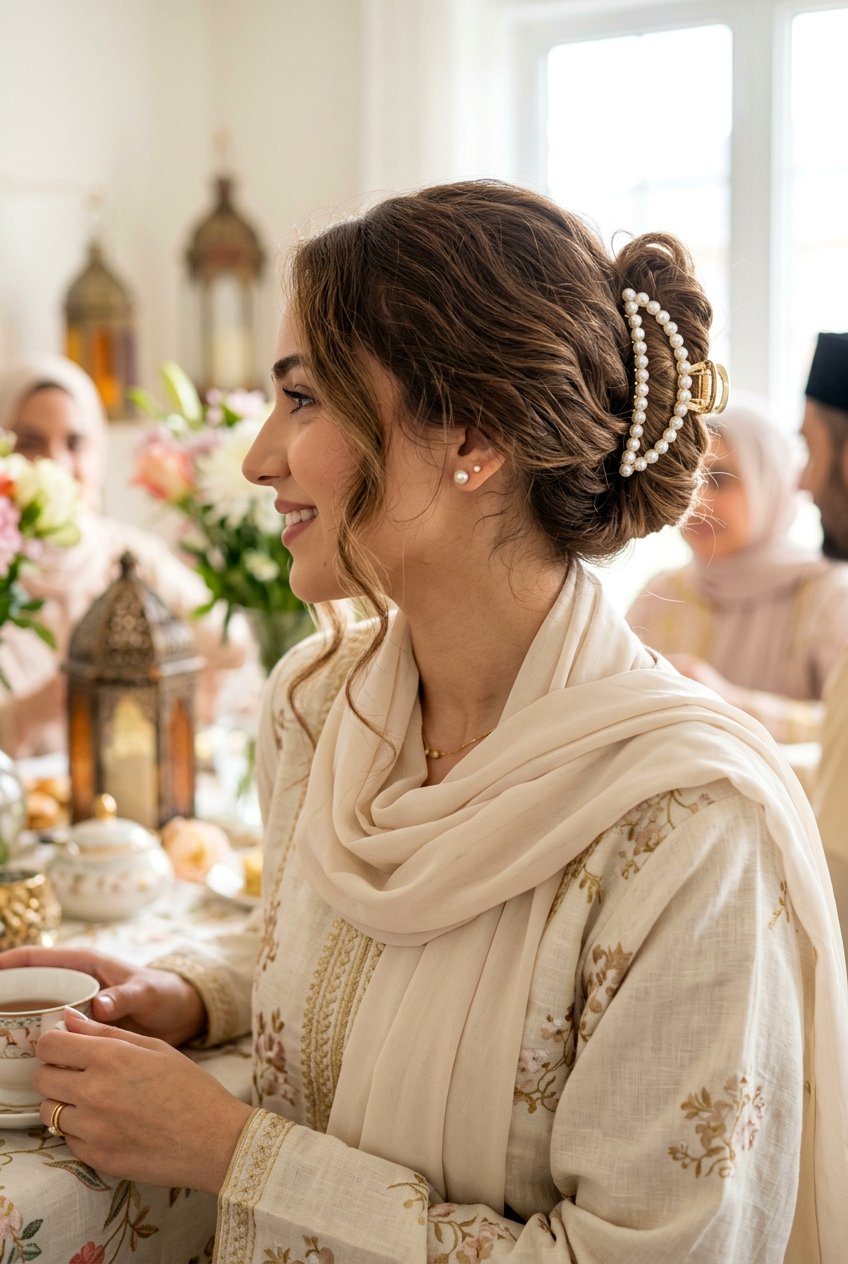 Simple Claw Clip Updo For Eid - 20 eid party hairstyles for women - 20 eid party hairstyles for women