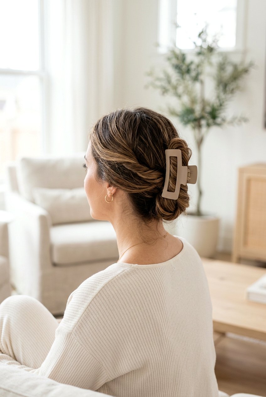 Simple Claw Clip Updo For Home Office - 20 tidy hairstyles for work from home - 20 tidy hairstyles for work from home