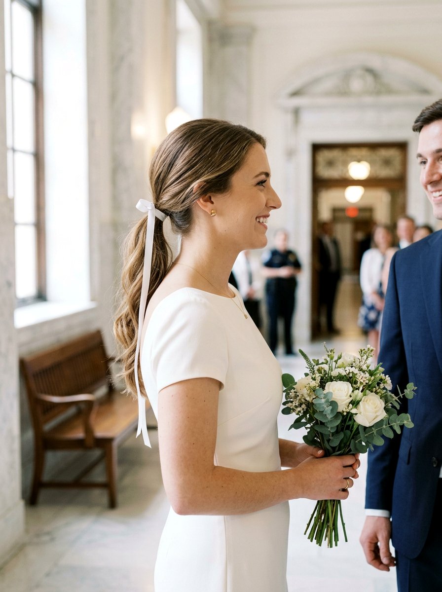 Simple Courthouse Wedding Hair With Ribbon - 20 simple courthouse wedding hairstyle - 20 simple courthouse wedding hairstyle