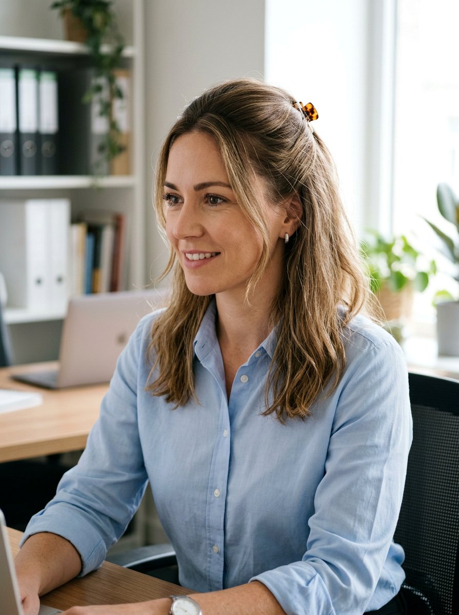 Simple Half Up Shoulder Length Hair For Office - 20 shoulder length work hairstyles - 20 shoulder length work hairstyles