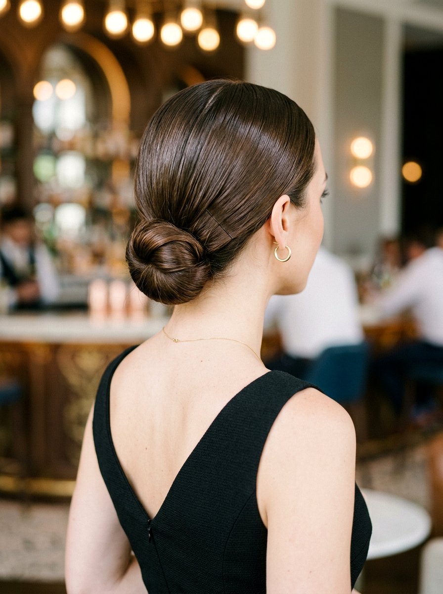 Simple Low Bun With Middle Part - 20 simple wedding guest bun for medium hair - 20 simple wedding guest bun for medium hair