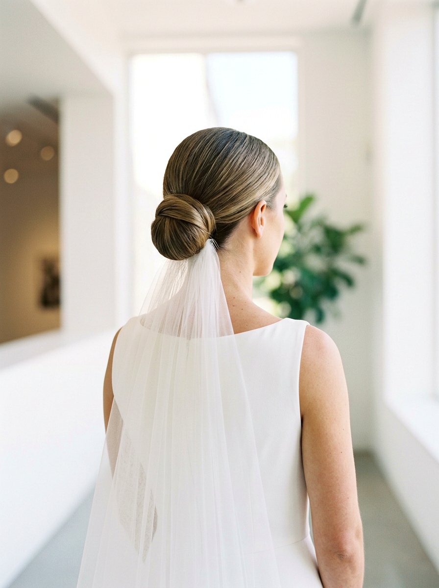 Simple Low Bun With Veil For Minimalist Bride - 20 veil friendly wedding updo - 20 veil friendly wedding updo