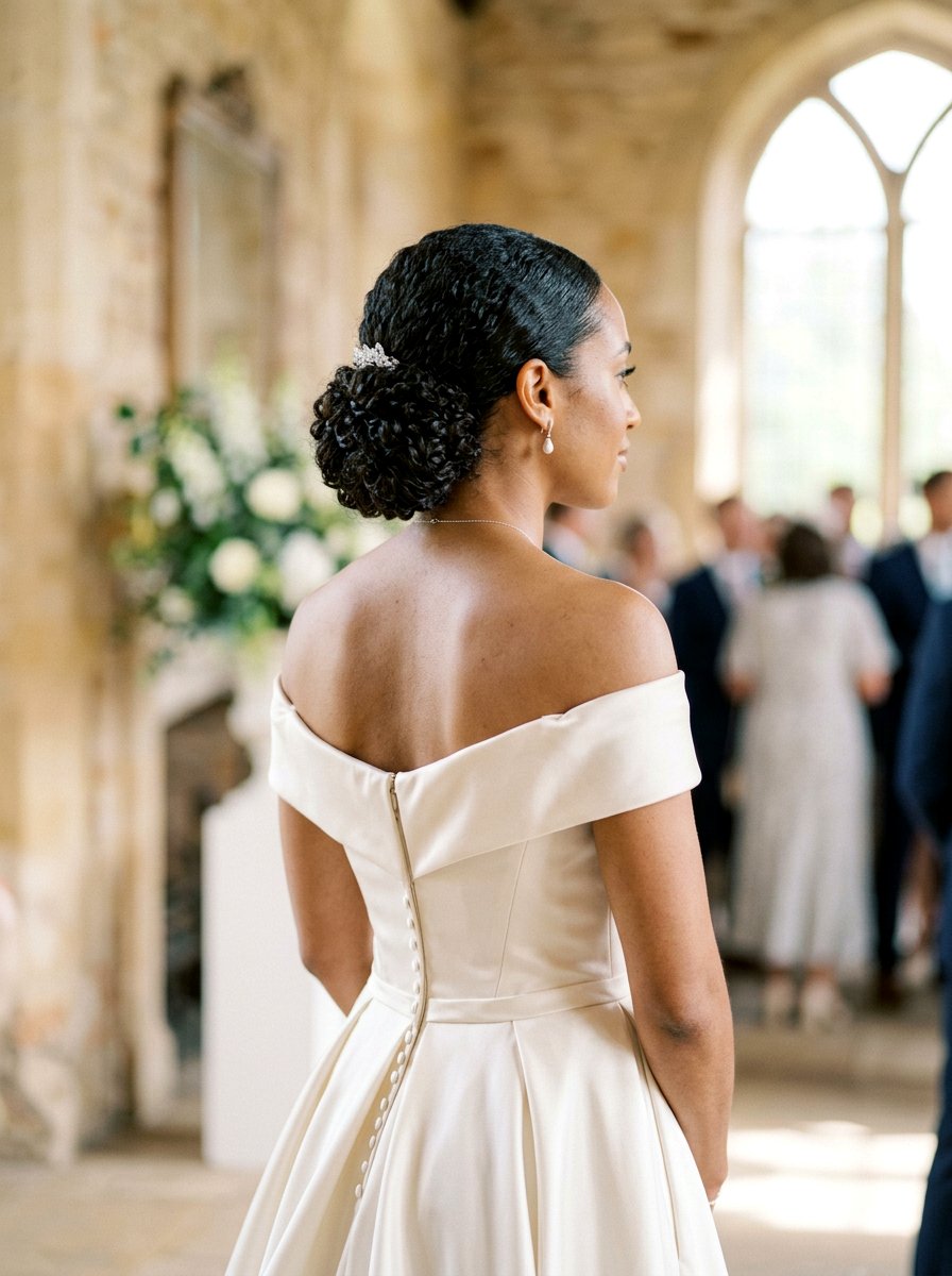 Simple Low Bun - 20 wedding hairstyles for curly brides - 20 wedding hairstyles for curly brides