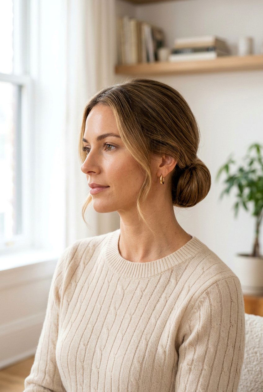 Simple Low Chignon - 20 road trip hairstyle for long layers - 20 road trip hairstyle for long layers