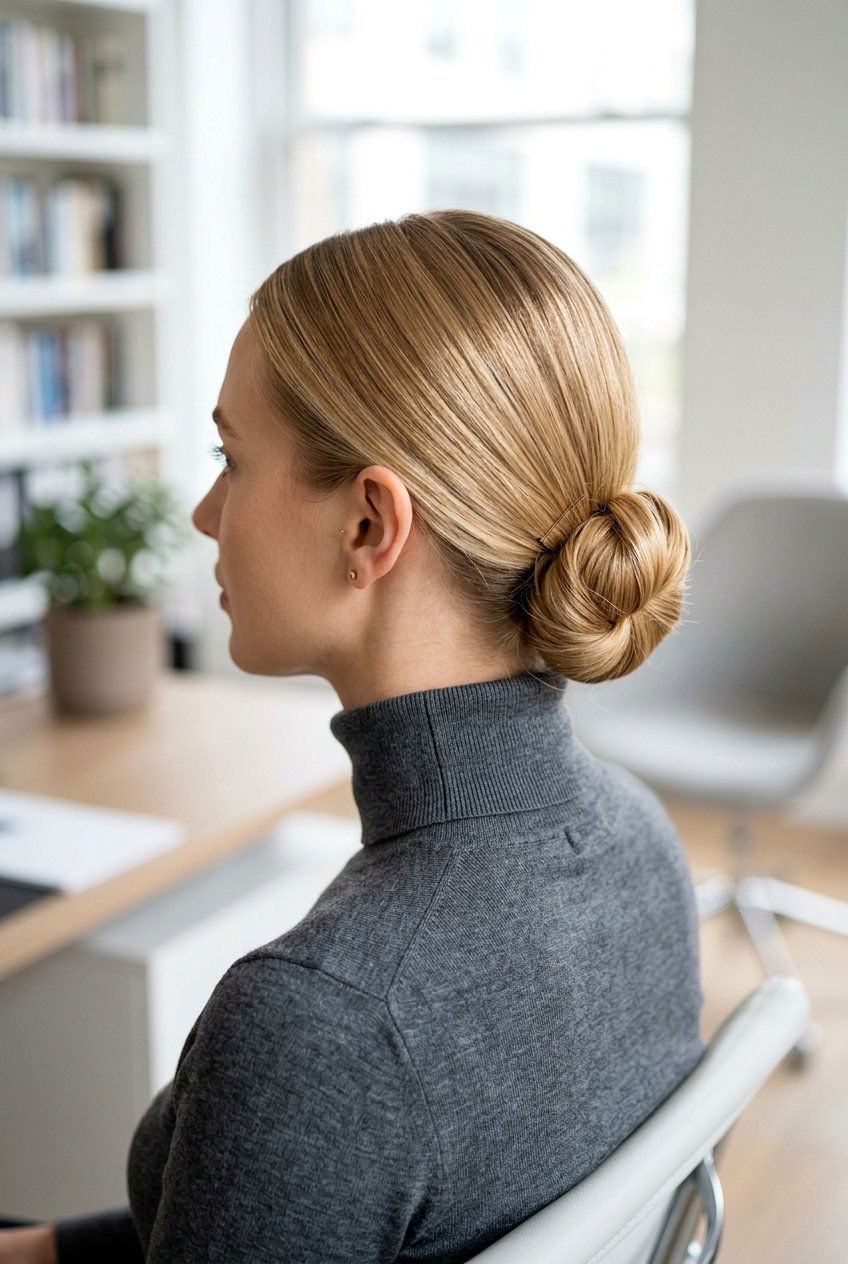 Simple Low Knotted Bun - 20 neat corporate hairstyle for medium hair - 20 neat corporate hairstyle for medium hair