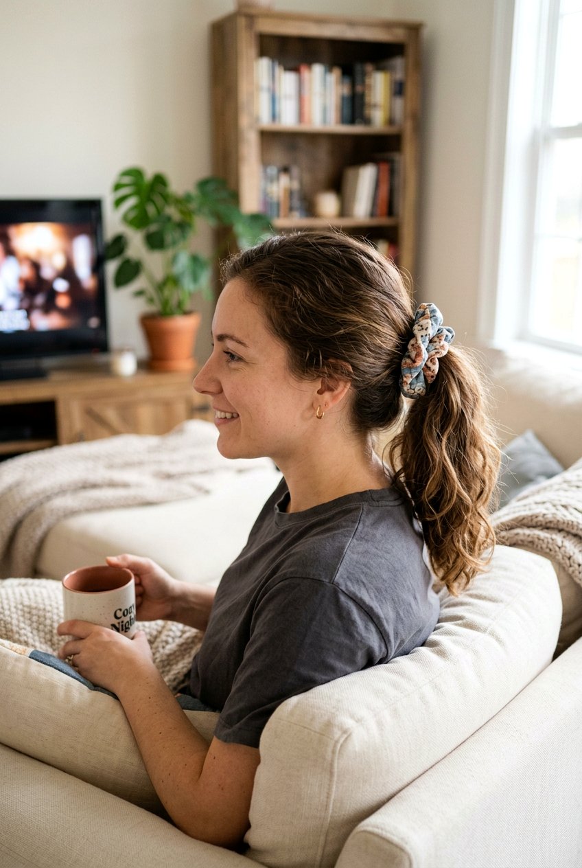 Simple Movie Night Pony With Scrunchie - 20 movie night hairstyles - 20 movie night hairstyles