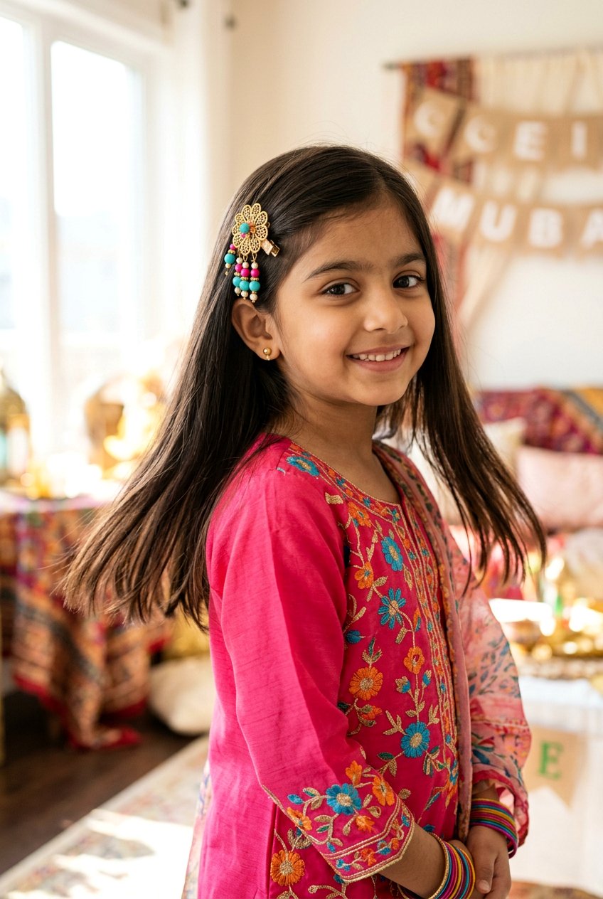 Simple Open Hair With Clip - 20 eid hairstyles for girls - 20 eid hairstyles for girls