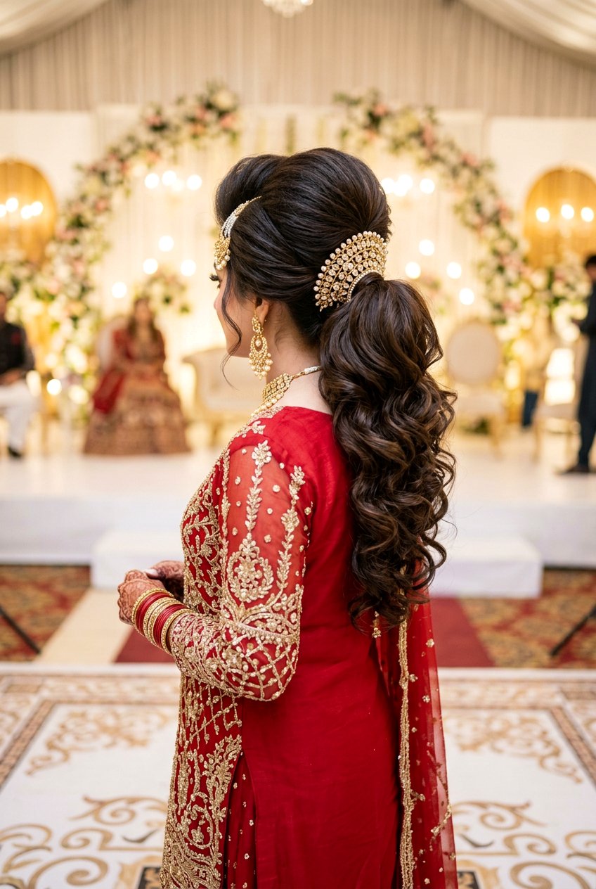 Simple Pakistani Bridal Ponytail With Volume - 20 pakistani bridal hairstyles - 20 pakistani bridal hairstyles