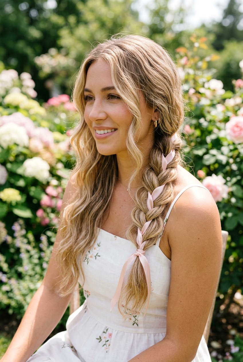 Simple Ribbon Woven Side Braid - 20 ribbon woven braid hairstyle - 20 ribbon woven braid hairstyle