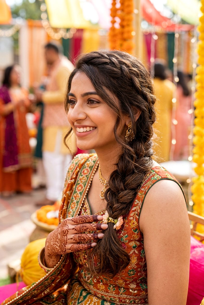 Simple Side Braid For Mehndi - 20 mehndi braid hairstyles - 20 mehndi braid hairstyles
