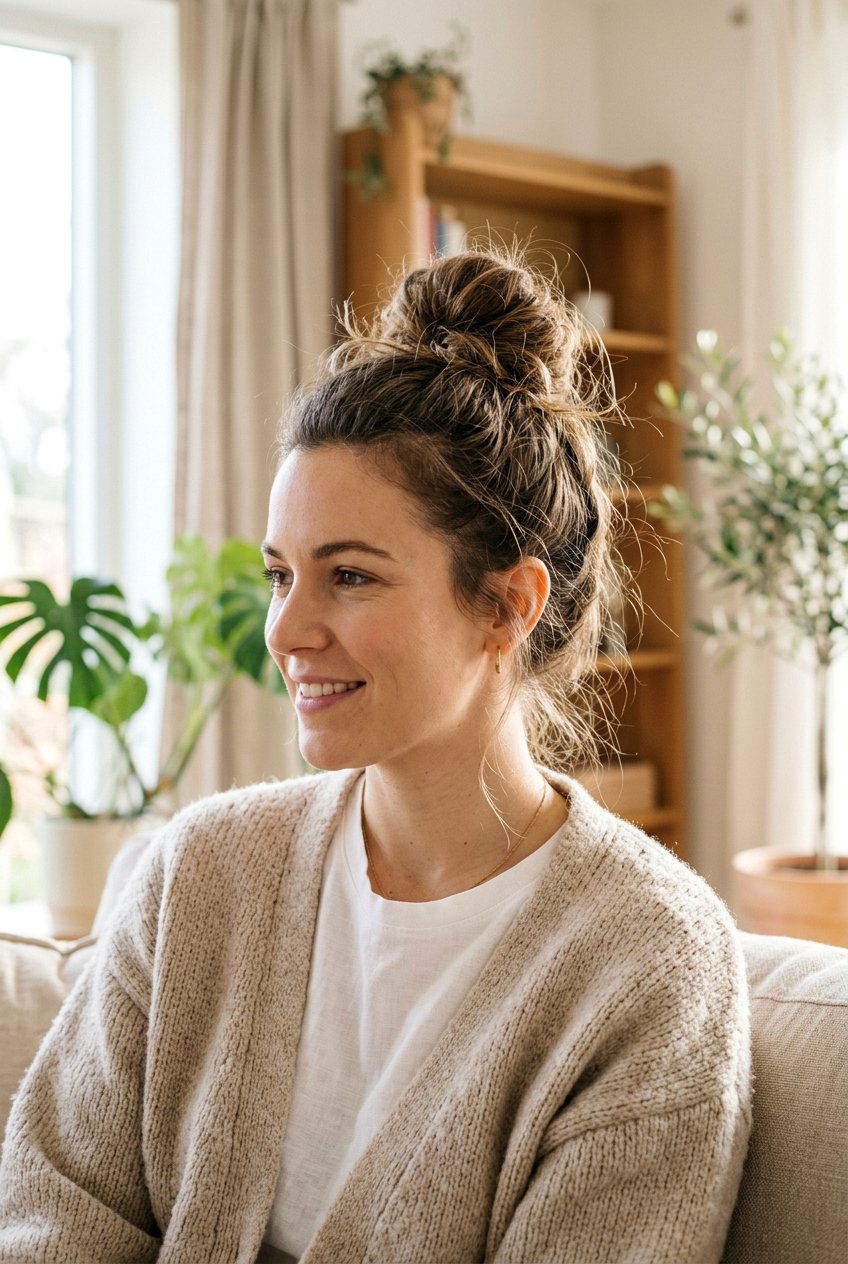 Simple Textured Topknot - 20 simple festive hairstyles - 20 simple festive hairstyles