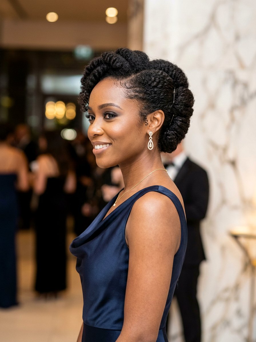 Simple Tuck And Go Updo - 20 quick hairstyle for natural black hair - 20 quick hairstyle for natural black hair