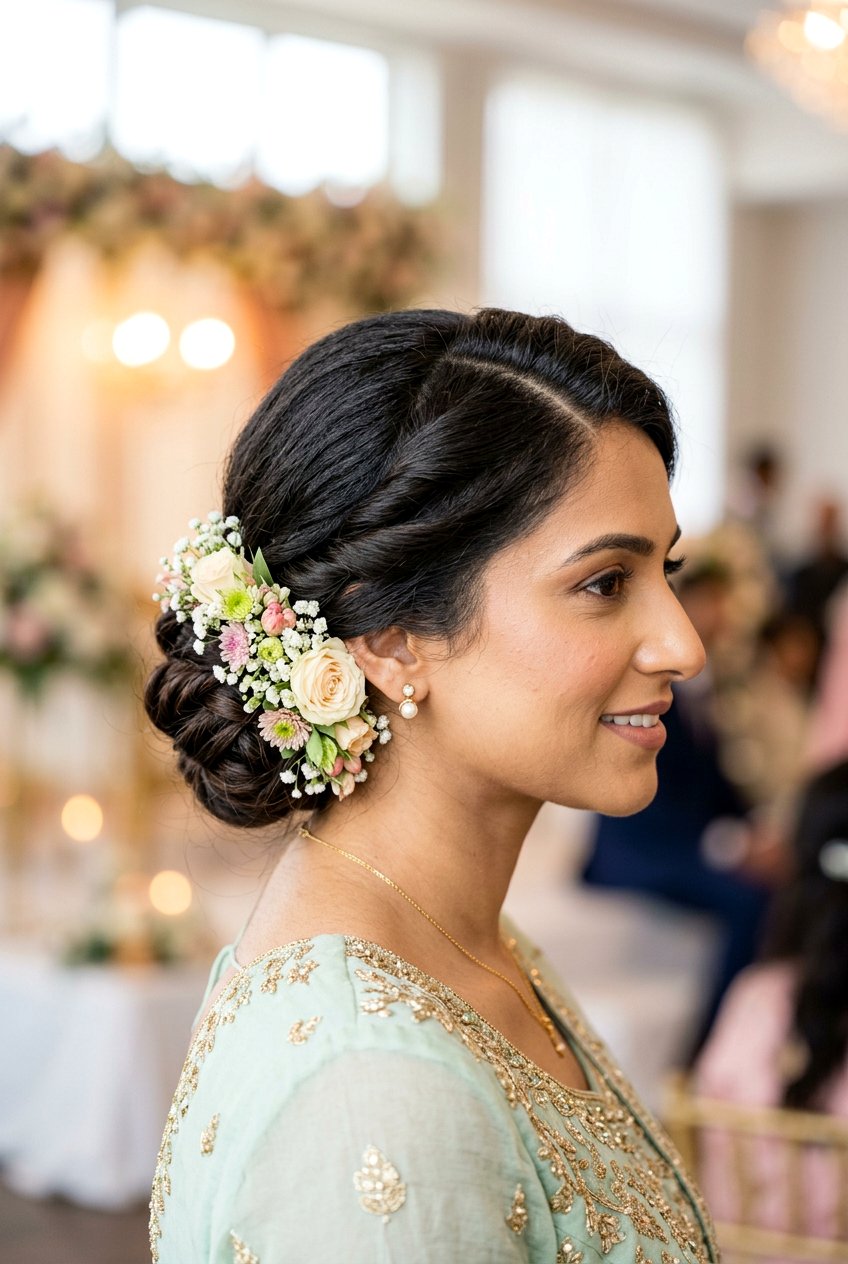 Simple Twisted Low Bun Nikah Hairstyle - 20 simple nikah hairstyles - 20 simple nikah hairstyles